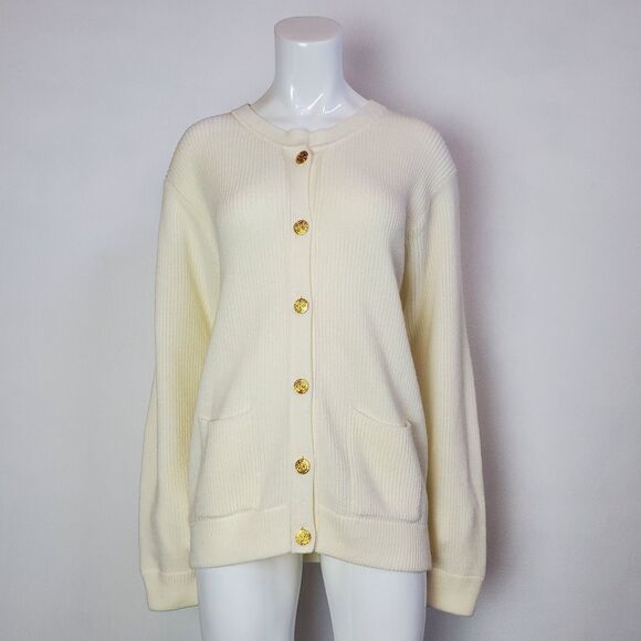 Vintage 80s Lindsey Blake Cream Ribbed Cardigan - Picture 1 of 6